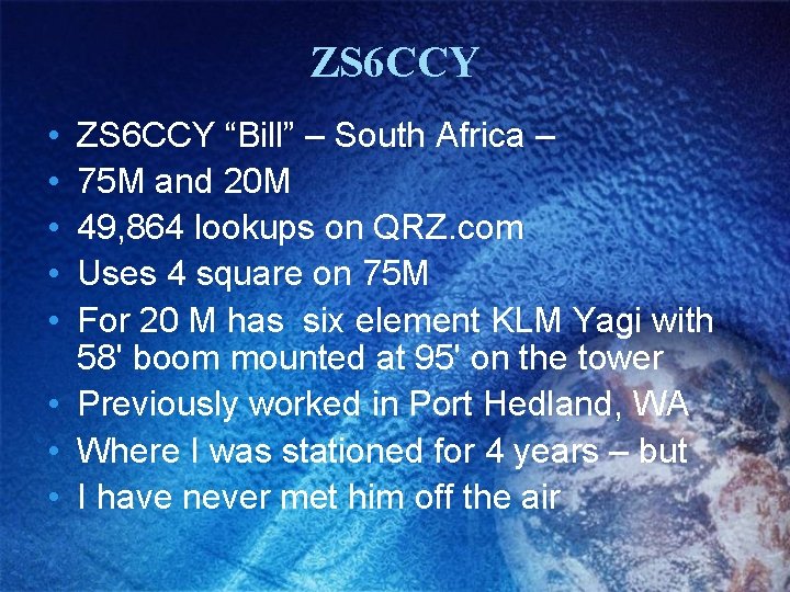 ZS 6 CCY • • • ZS 6 CCY “Bill” – South Africa –