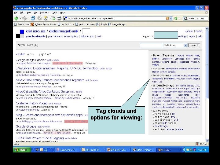 Tag clouds and options for viewing: 