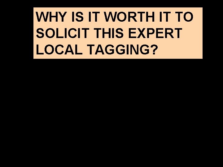 WHY IS IT WORTH IT TO SOLICIT THIS EXPERT LOCAL TAGGING? 