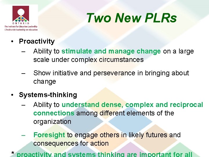 Two New PLRs • Proactivity – Ability to stimulate and manage change on a