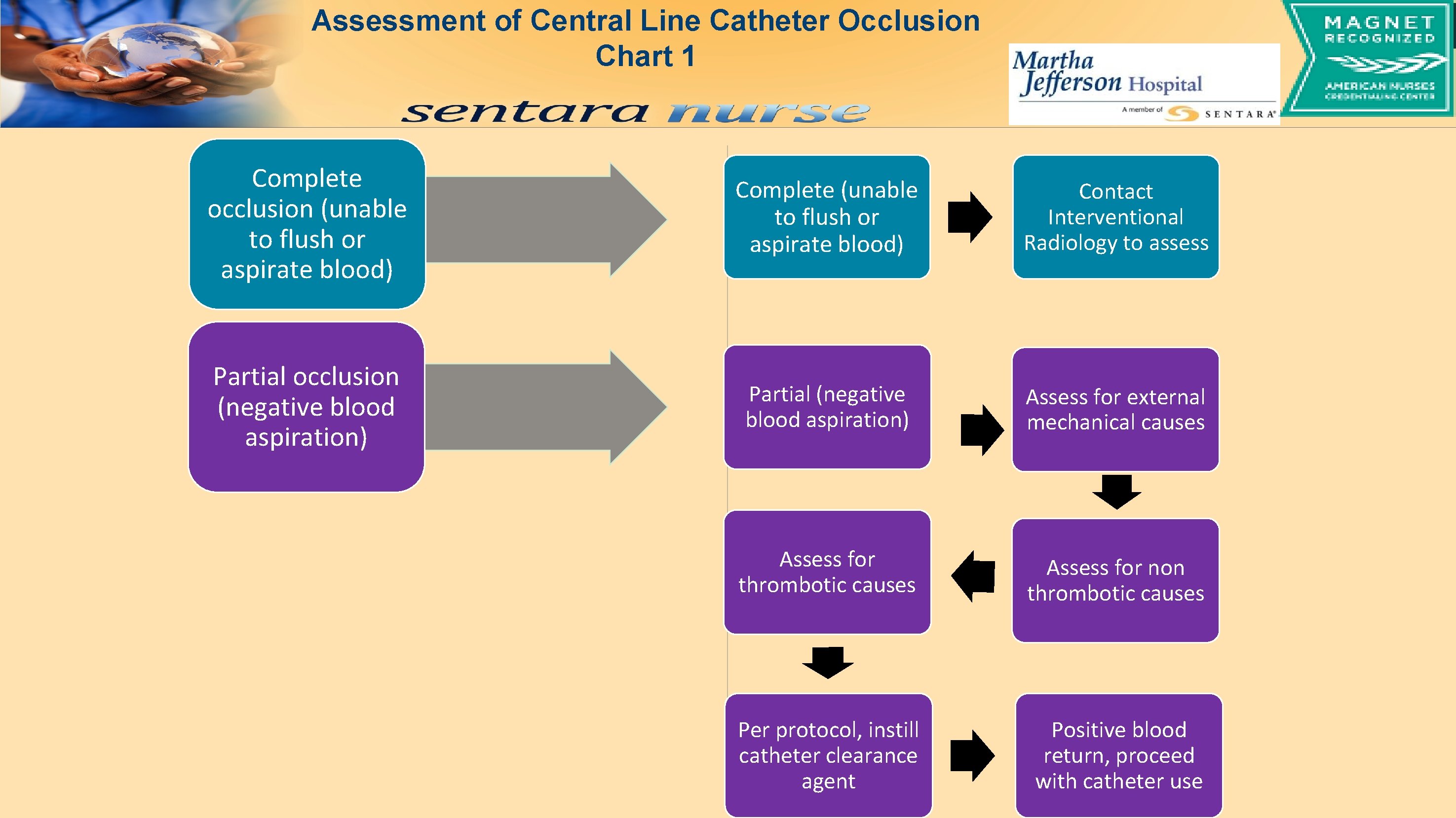 Assessment of Central Line Catheter Occlusion Chart 1 Complete occlusion (unable to flush or
