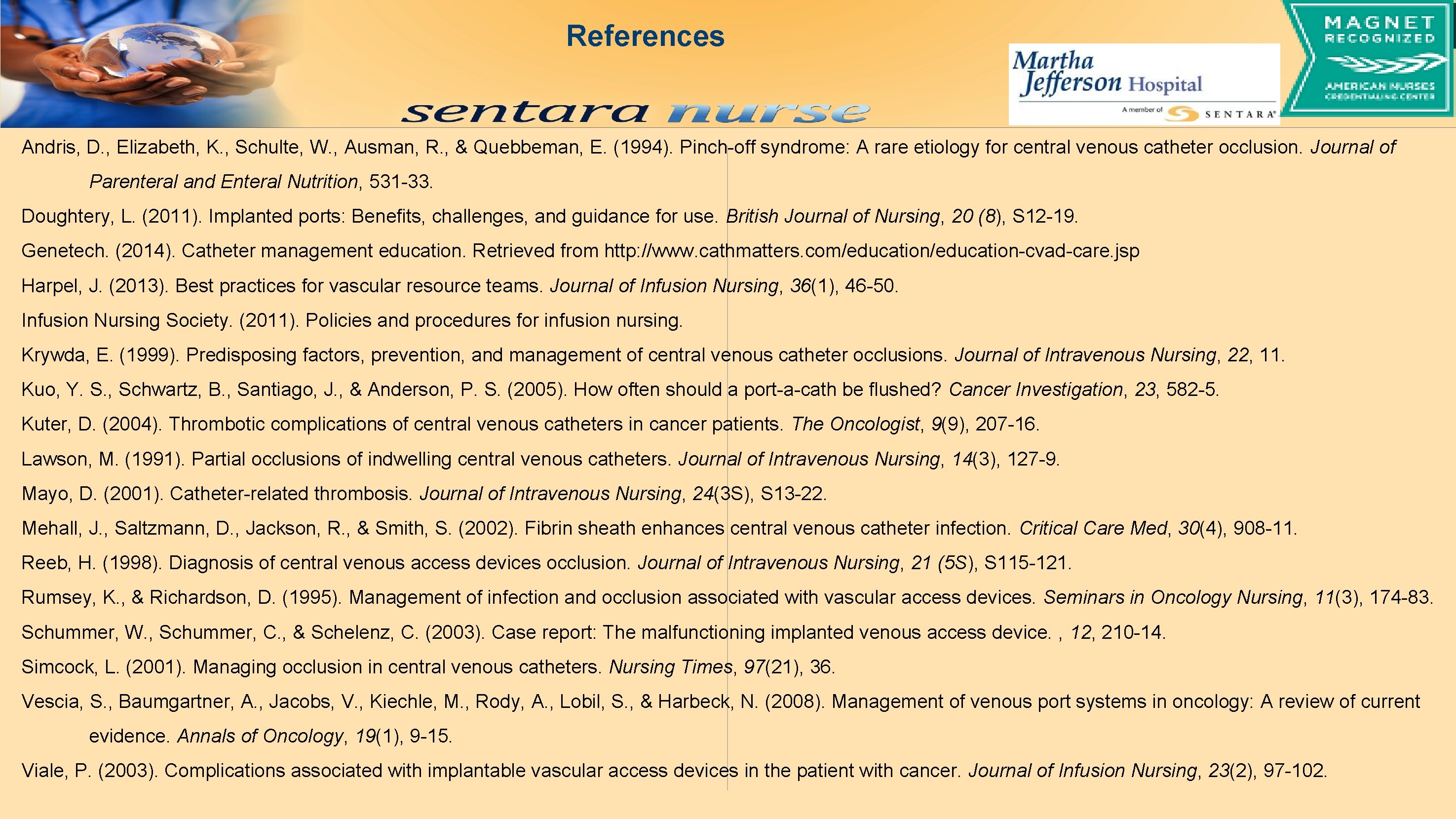 References Andris, D. , Elizabeth, K. , Schulte, W. , Ausman, R. , &