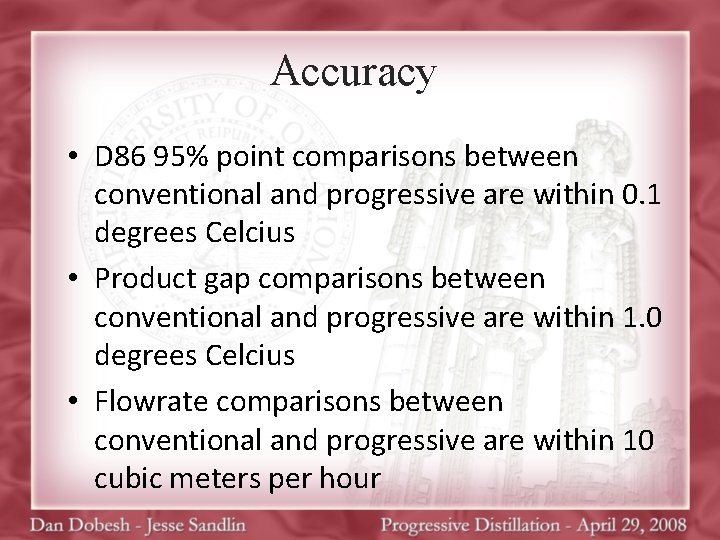 Accuracy • D 86 95% point comparisons between conventional and progressive are within 0.