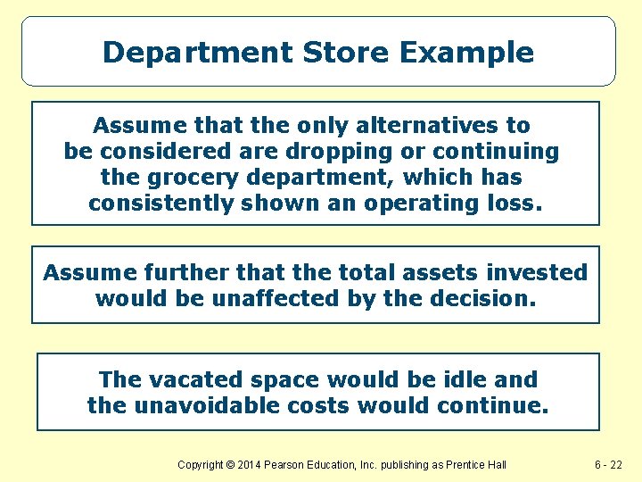 Department Store Example Assume that the only alternatives to be considered are dropping or Department Store Example Assume that the only alternatives to be considered are dropping or