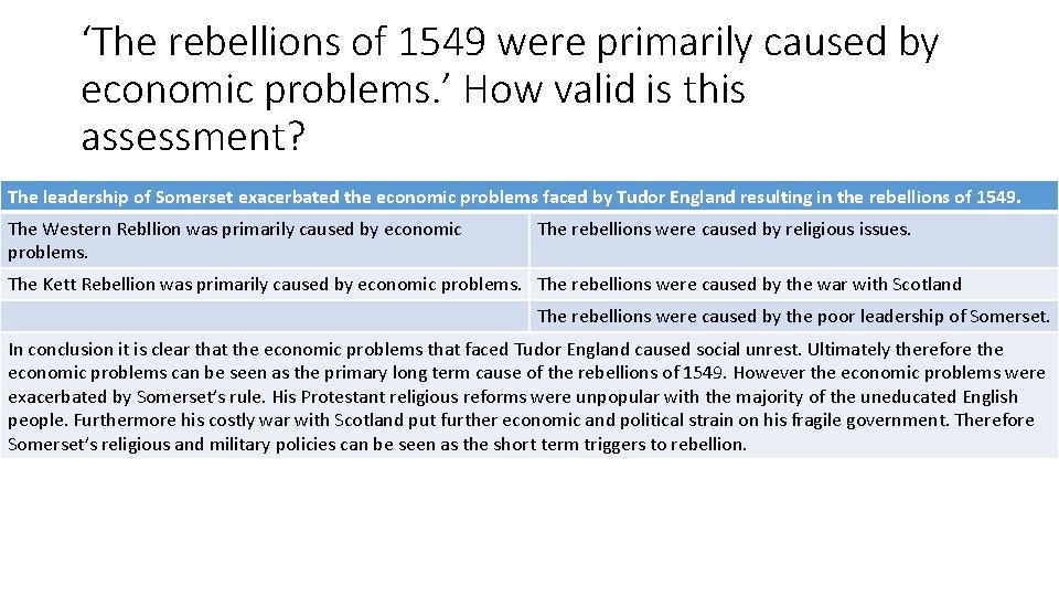 ‘The rebellions of 1549 were primarily caused by economic problems. ’ How valid is