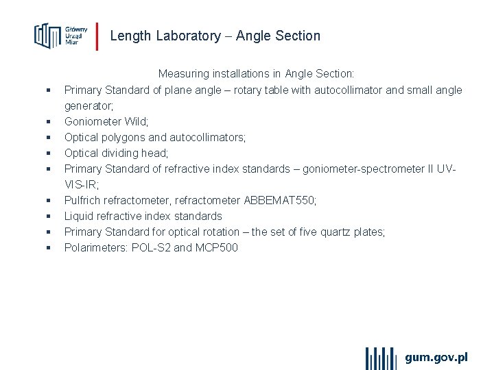 Length Laboratory Angle Section § § § § § Measuring installations in Angle Section: