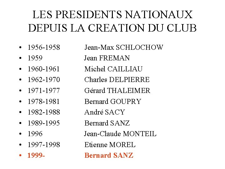 LES PRESIDENTS NATIONAUX DEPUIS LA CREATION DU CLUB • • • 1956 -1958 Jean-Max