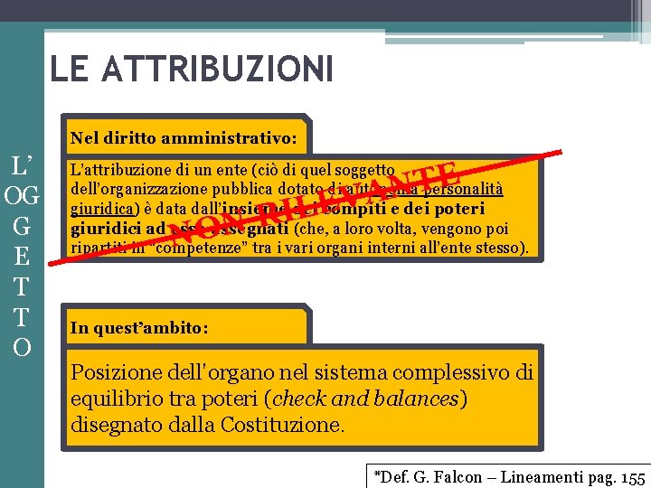 LE ATTRIBUZIONI Nel diritto amministrativo: L’ OG G E T T O E T