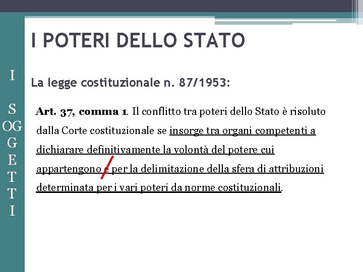 I POTERI DELLO STATO I S OG G E T T I La legge