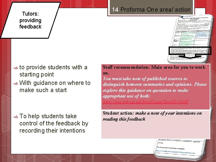 Tutors: providing feedback to provide students with a starting point With guidance on where