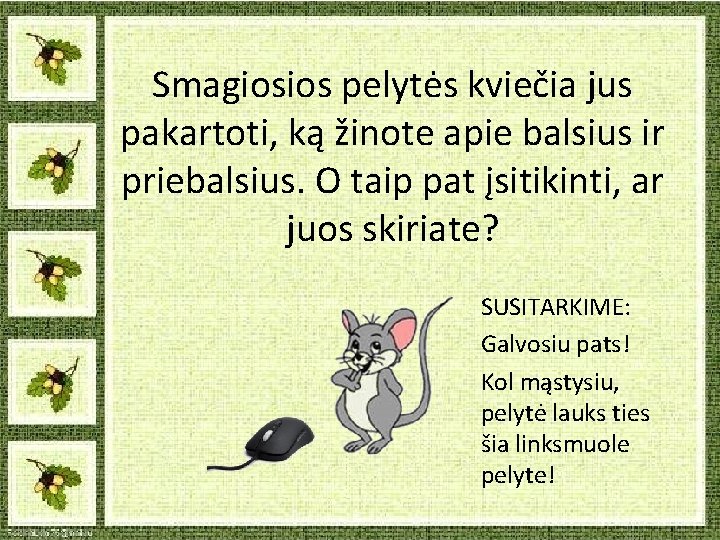 Smagiosios pelytės kviečia jus pakartoti, ką žinote apie balsius ir priebalsius. O taip pat