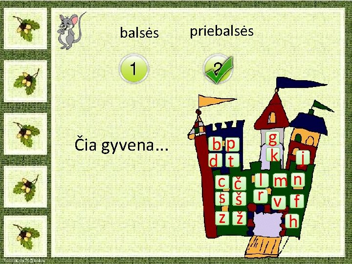 balsės Čia gyvena. . . priebalsės g bp k j d t c č balsės Čia gyvena. . . priebalsės g bp k j d t c č