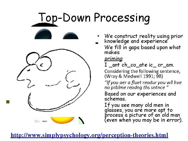 Top-Down Processing • We construct reality using prior knowledge and experience • We fill