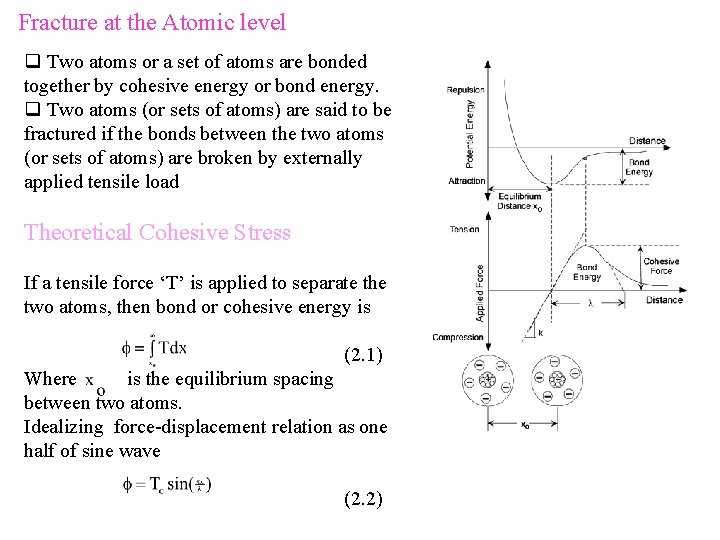 Fracture at the Atomic level q Two atoms or a set of atoms are