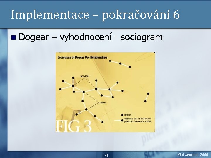 Implementace – pokračování 6 n Dogear – vyhodnocení - sociogram 31 KEG Seminar 2006