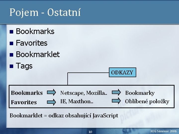 Pojem - Ostatní Bookmarks n Favorites n Bookmarklet n Tags n Bookmarks Favorites ODKAZY
