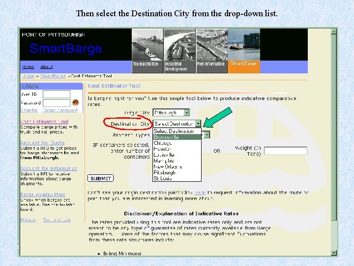 Then select the Destination City from the drop-down list. 