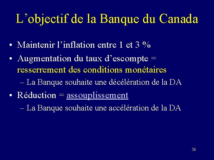 L’objectif de la Banque du Canada • Maintenir l’inflation entre 1 et 3 %