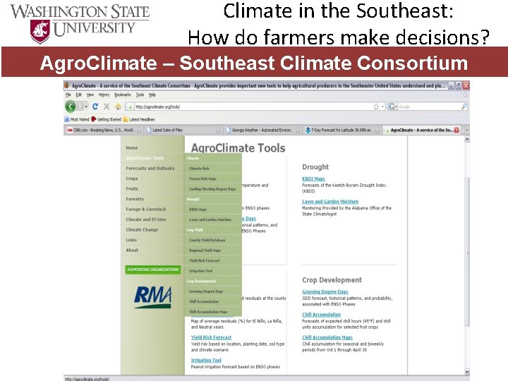 Climate in the Southeast: How do farmers make decisions? Agro. Climate – Southeast Climate