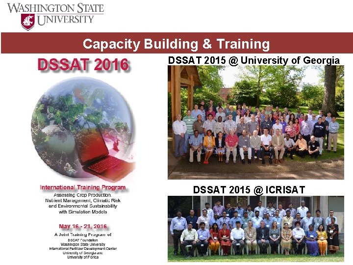 Capacity Building & Training DSSAT 2015 @ University of Georgia DSSAT 2015 @ ICRISAT