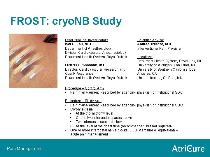 FROST: cryo. NB Study Lead Principal Investigators Wei C. Lau, M. D. Department of