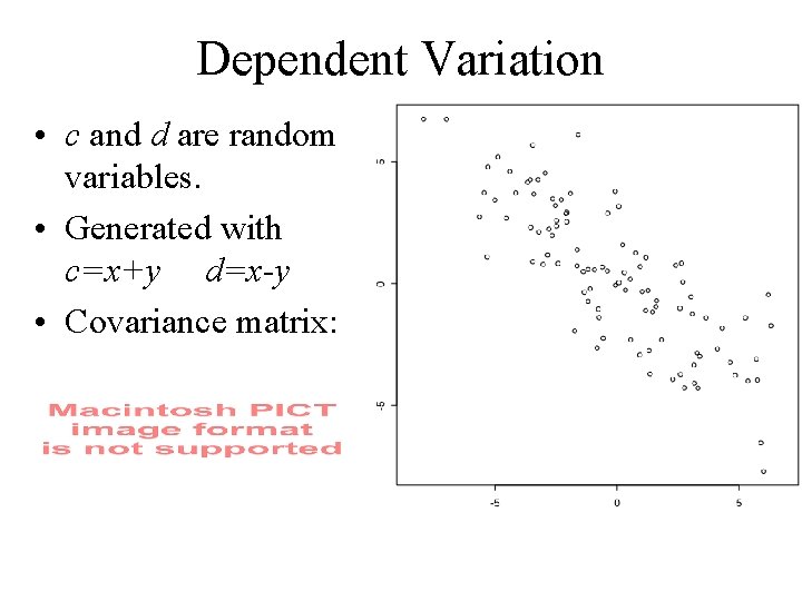 Dependent Variation • c and d are random variables. • Generated with c=x+y d=x-y