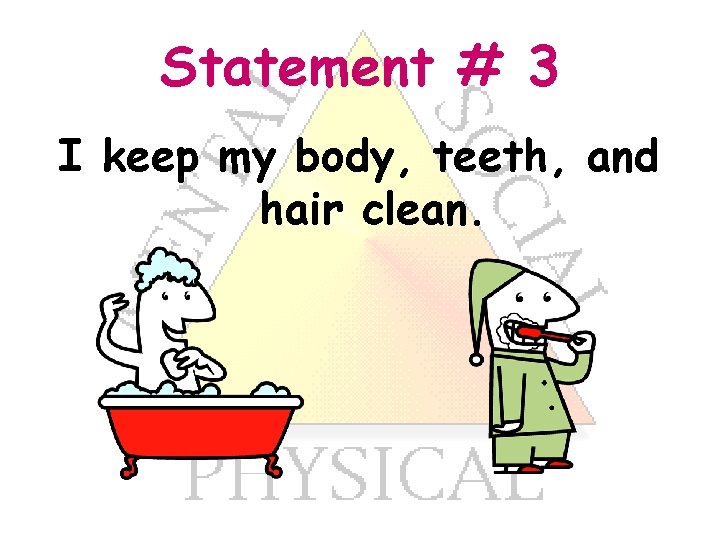 Statement # 3 I keep my body, teeth, and hair clean. 