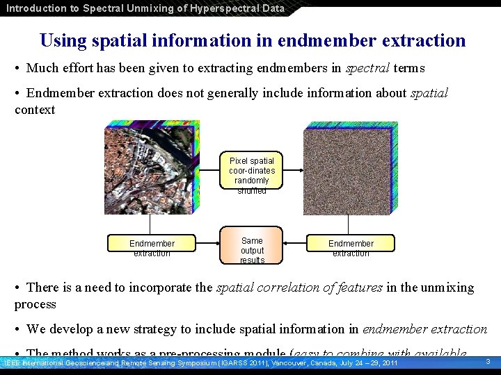 Introduction to Spectral Unmixing of Hyperspectral Data Using spatial information in endmember extraction •