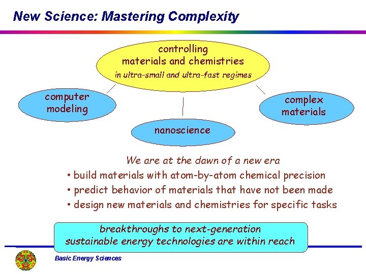 New Science: Mastering Complexity controlling materials and chemistries in ultra-small and ultra-fast regimes computer