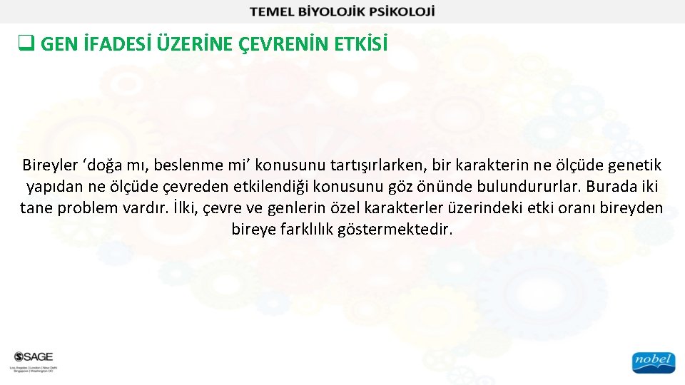 q GEN İFADESİ ÜZERİNE ÇEVRENİN ETKİSİ Bireyler ‘doğa mı, beslenme mi’ konusunu tartışırlarken, bir