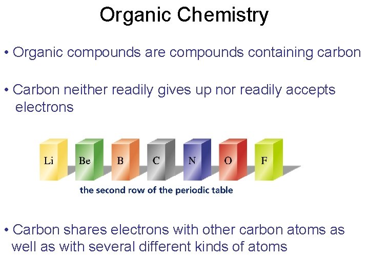 Organic Chemistry • Organic compounds are compounds containing carbon • Carbon neither readily gives