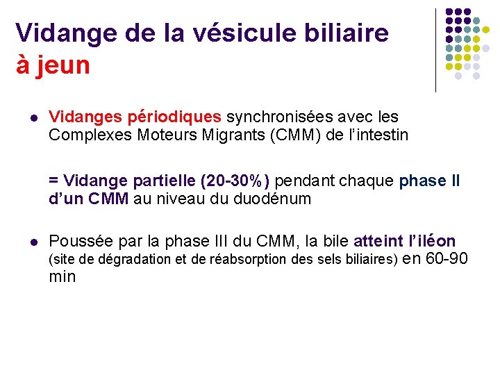 Vidange de la vésicule biliaire à jeun l Vidanges périodiques synchronisées avec les Complexes