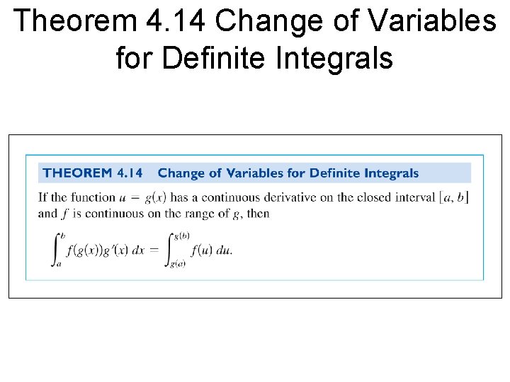Theorem 4. 14 Change of Variables for Definite Integrals 