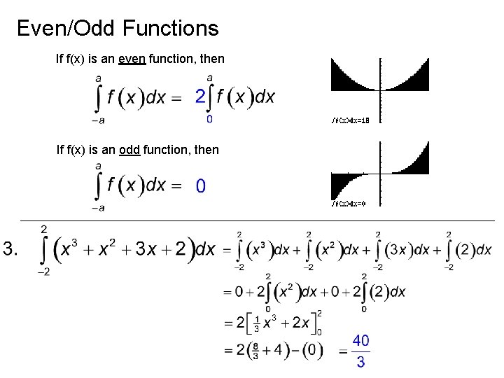Even/Odd Functions If f(x) is an even function, then If f(x) is an odd