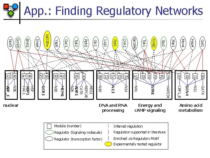 App. : Finding Regulatory Networks Experimentally tested regulator 11 8 GATA Enriched cis-Regulatory Motif