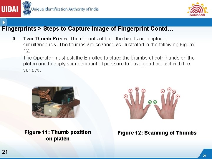 Fingerprints > Steps to Capture Image of Fingerprint Contd… 3. Two Thumb Prints: Thumbprints