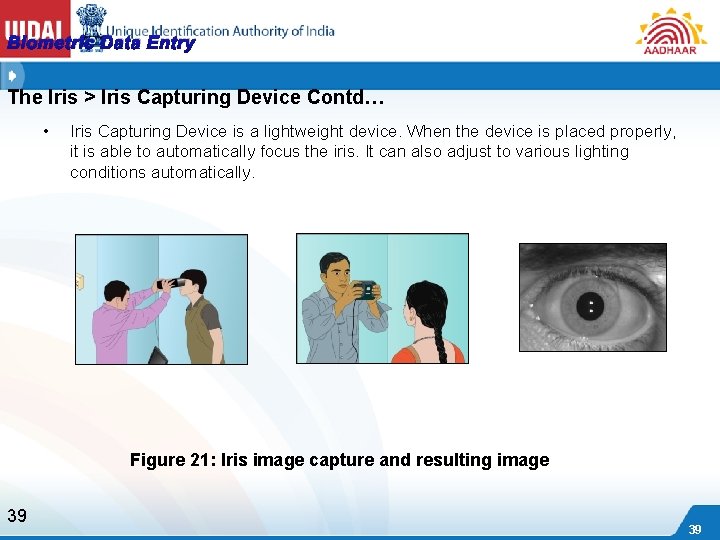 Biometric Data Entry The Iris > Iris Capturing Device Contd… • Iris Capturing Device