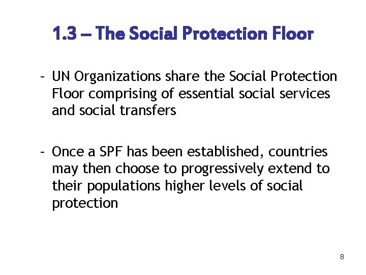 1. 3 – The Social Protection Floor – UN Organizations share the Social Protection