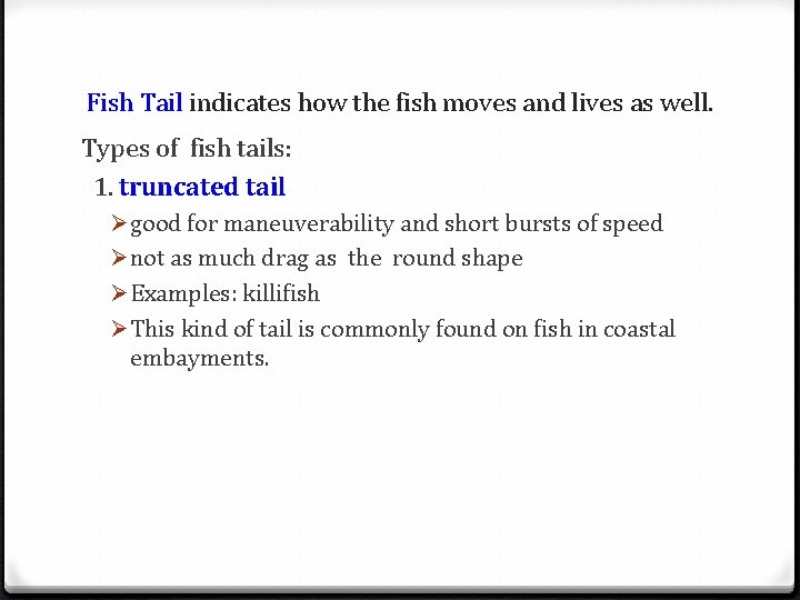 Fish Tail indicates how the fish moves and lives as well. Types of fish