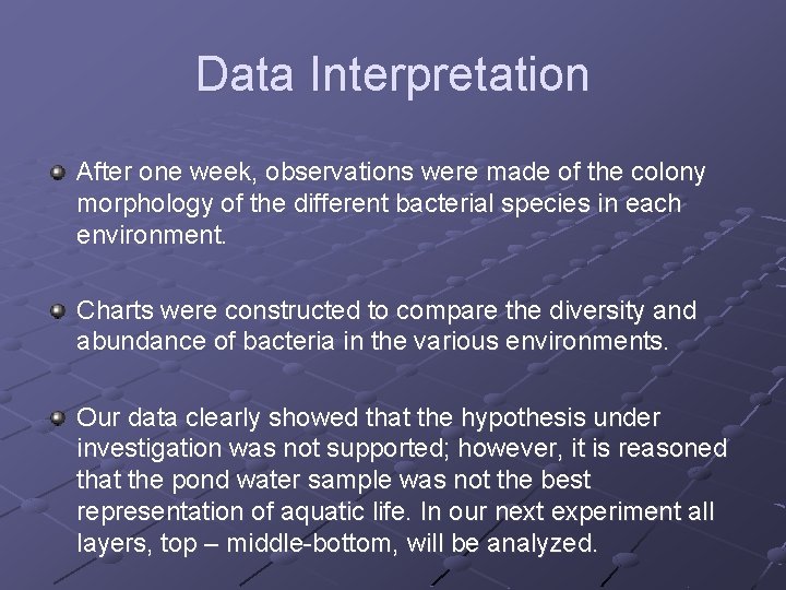 Data Interpretation After one week, observations were made of the colony morphology of the