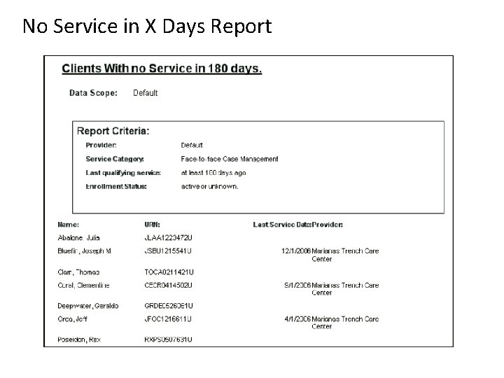 No Service in X Days Report 