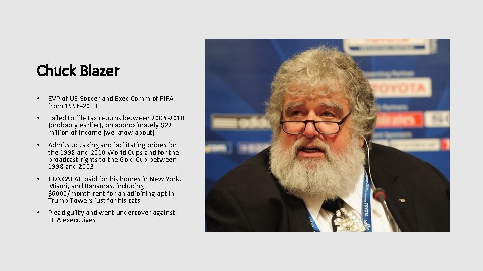 Chuck Blazer • EVP of US Soccer and Exec Comm of FIFA from 1996