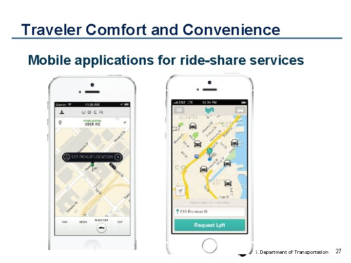 Traveler Comfort and Convenience Mobile applications for ride-share services U. S. Department of Transportation