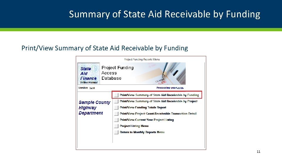 Summary of State Aid Receivable by Funding Print/View Summary of State Aid Receivable by