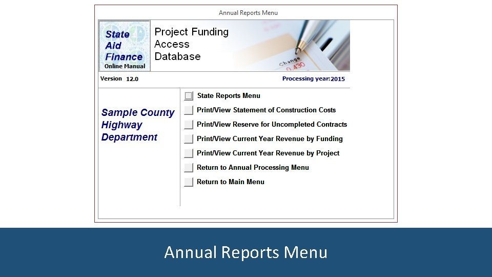 Annual Reports Menu 