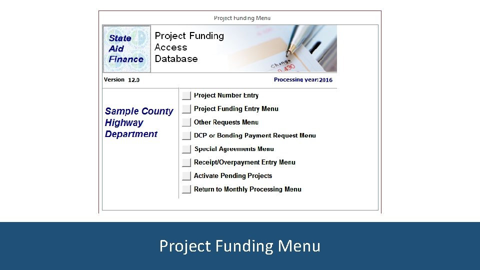 Project Funding Menu 