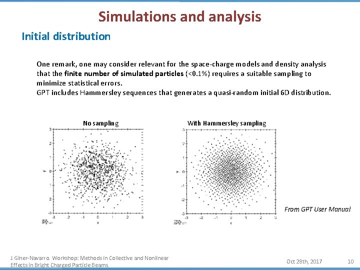Simulations and analysis Initial distribution One remark, one may consider relevant for the space-charge