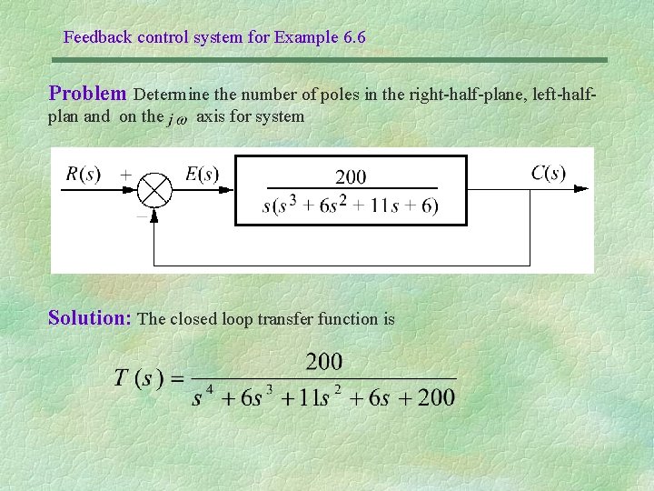 Feedback control system for Example 6. 6 Problem Determine the number of poles in