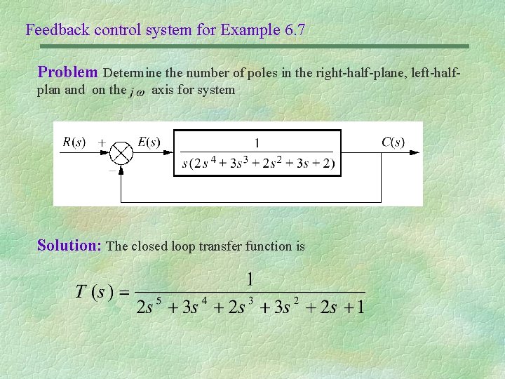 Feedback control system for Example 6. 7 Problem Determine the number of poles in