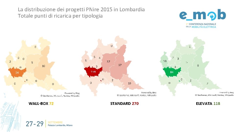 La distribuzione dei progetti PNire 2015 in Lombardia Totale punti di rica per tipologia